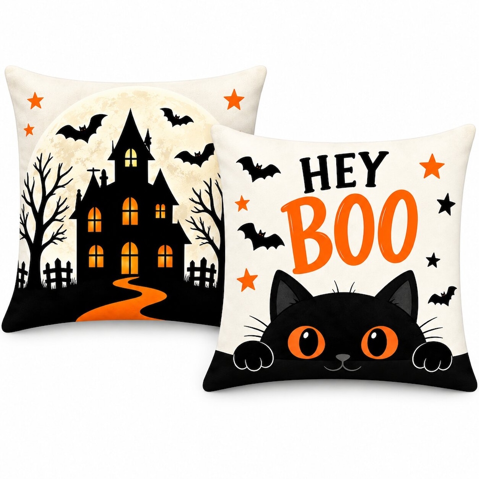image 1 of Covers&All Halloween Decorative Square Throw Pillow Set of 2 with Inserts & Covers Accent Pillows for Sofa, Couch & Home Décor, Square 16 in x 16 in