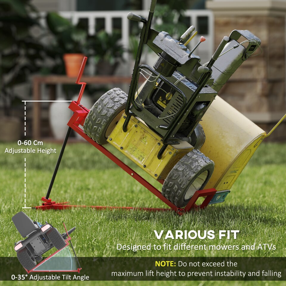 image 1 of HOMCOM Foldable Ride On Lawn Mower Lift, 400 kg Telescopic Maintenance Jack | Red | Red