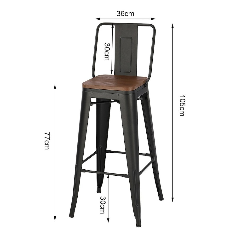 image 1 of Living and Home 2-piece Metal Frame High Chair Bar Stool - Walnut