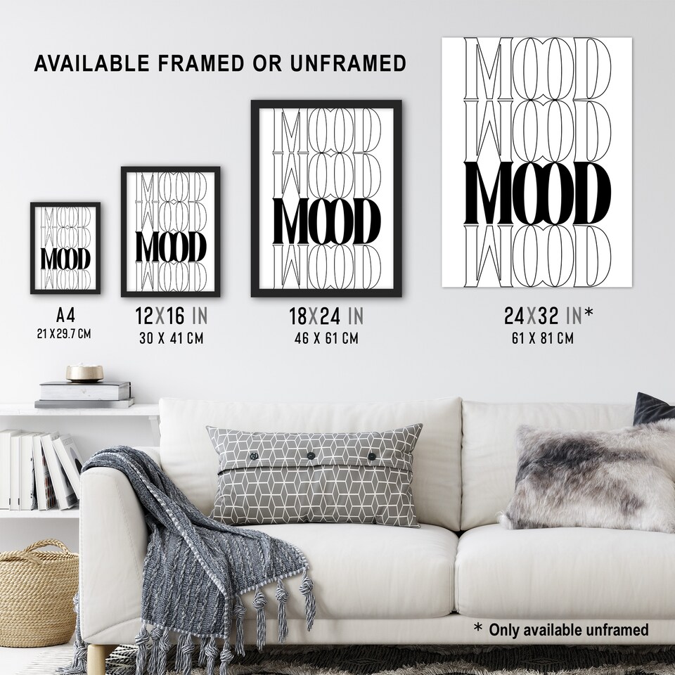 image 1 of Mood Black And White Bold Graphic Design XL Wall Art Print 24X32 In