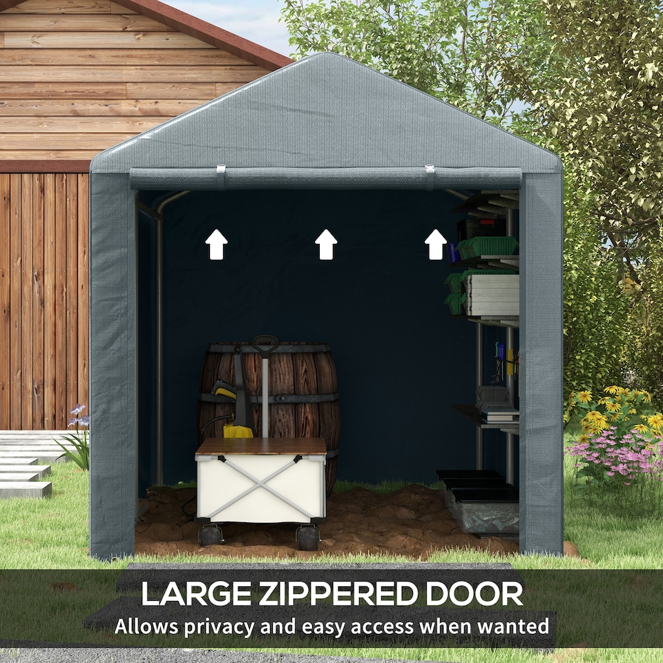 image 1 of Outsunny 1.6 x 2.2m Garden Storage Shed Tent, Portable Shed Shelter with Galvanised Steel Frame and Large Door, for Motorbike, Garden Tools, Bike Storage, Dark Grey | Grey | 1