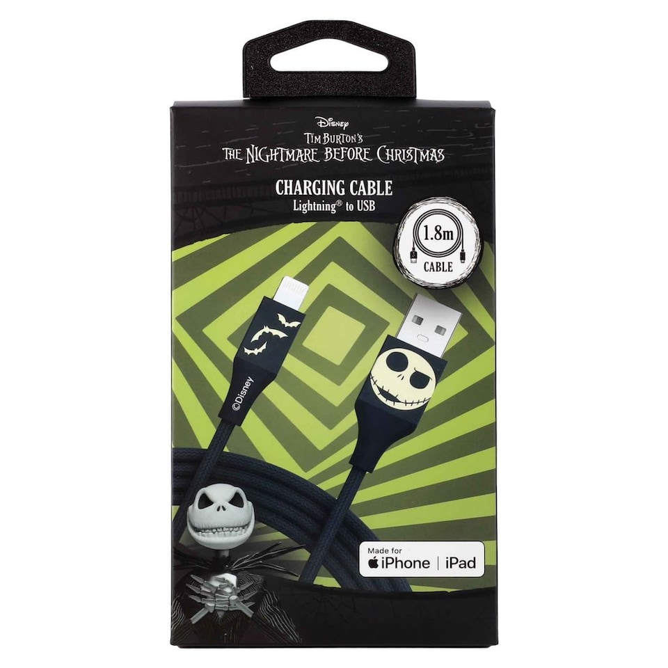 image 1 of Nightmare Before Christmas 6ft USB-A To Lightning Braided Charging Cable Jack Bats