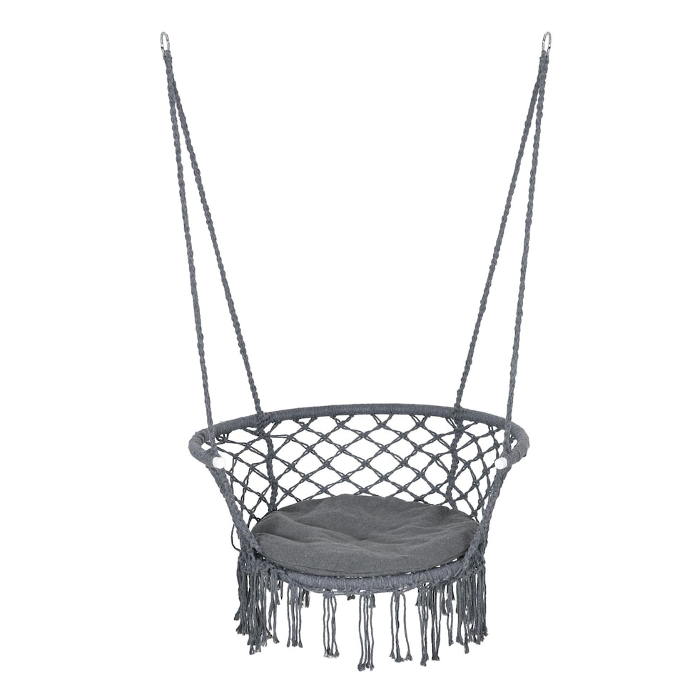 image 1 of Outsunny Hanging Hammock Chair Macrame Seat for Outdoor Patio Garden Dark Grey