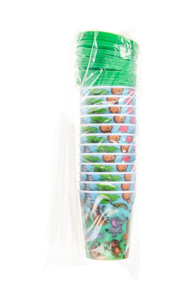 image 1 of Pack of 12 Wild Animals 3D Cups With Straw and Lid