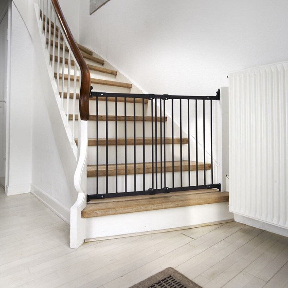 image 1 of Safetots Diagonal Fit Baby Gate, 67cm - 105.5cm, Black Metal, Multi Fit Stair Gate, Diagonal Fit Safety Gate