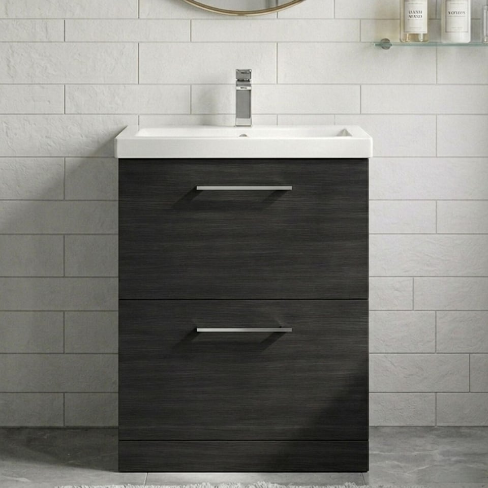 image 1 of Balterley Contemporary Bathroom Floor Standing 2 Soft-Close Drawer Vanity Unit & Mid-Edge Basin