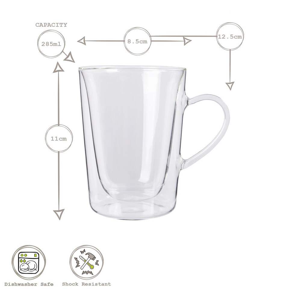 image 1 of Rink Drink Double Walled Coffee Glasses with 12 Spoons - 285ml - Pack of 2 | Clear | Clear