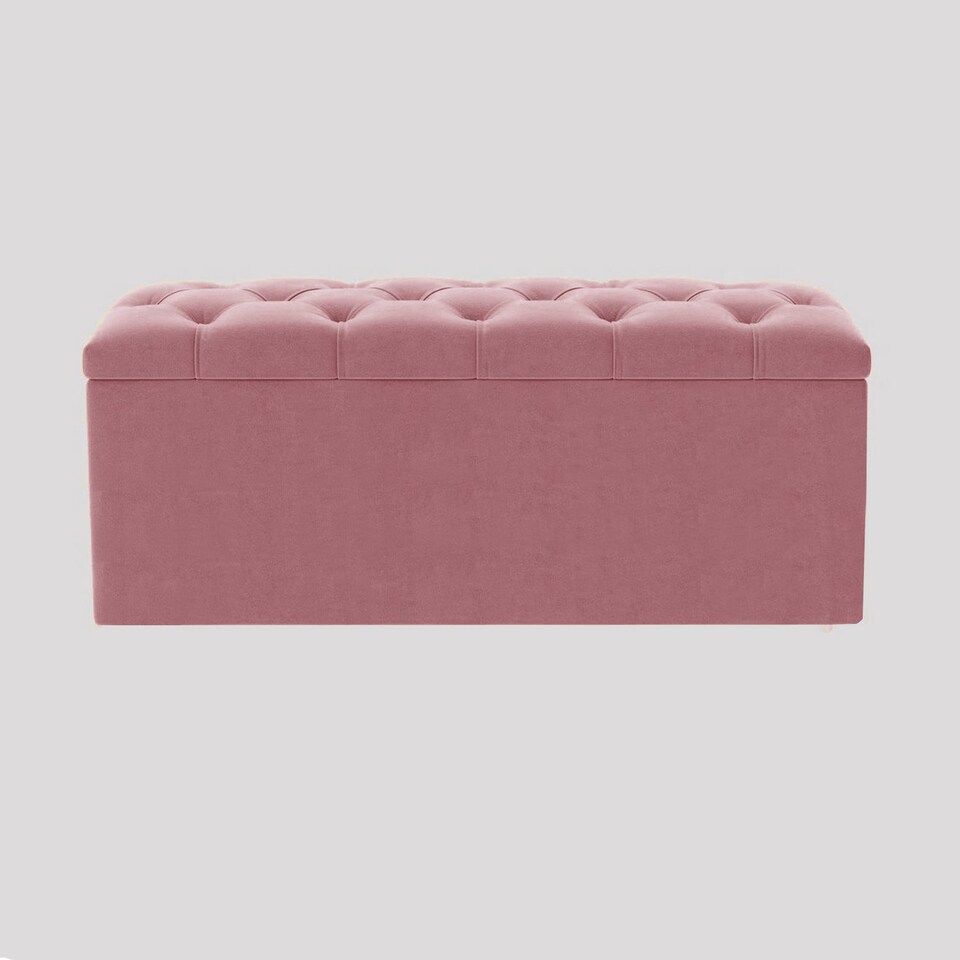 image 1 of 180cm Luna Chesterfield Ottoman Storage Box - Pink Plush Velvet Upholstered Blanket Box