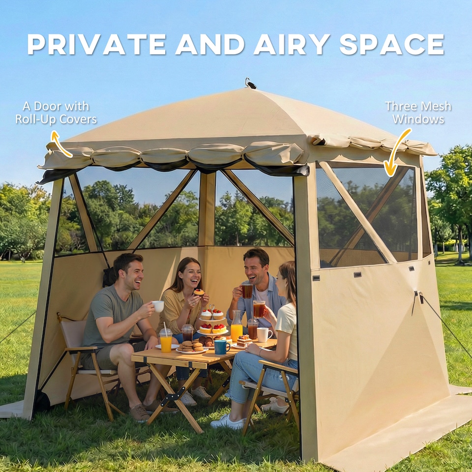 image 1 of Outsunny Pop Up Gazebo Waterproof with Awning 2 x 2 m Khaki | Brown | Khaki | 198 x 198 x 197 cm