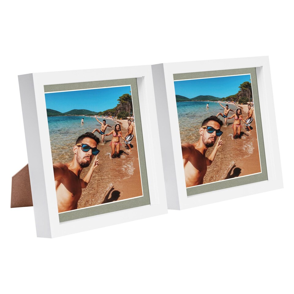 image 1 of Nicola Spring 8 x 8" Photo Frames - Grey Mount 3D Photo Frame Picture Frame Box Portrait Display Case & Spacer (22.5 x 22.5cm) x2