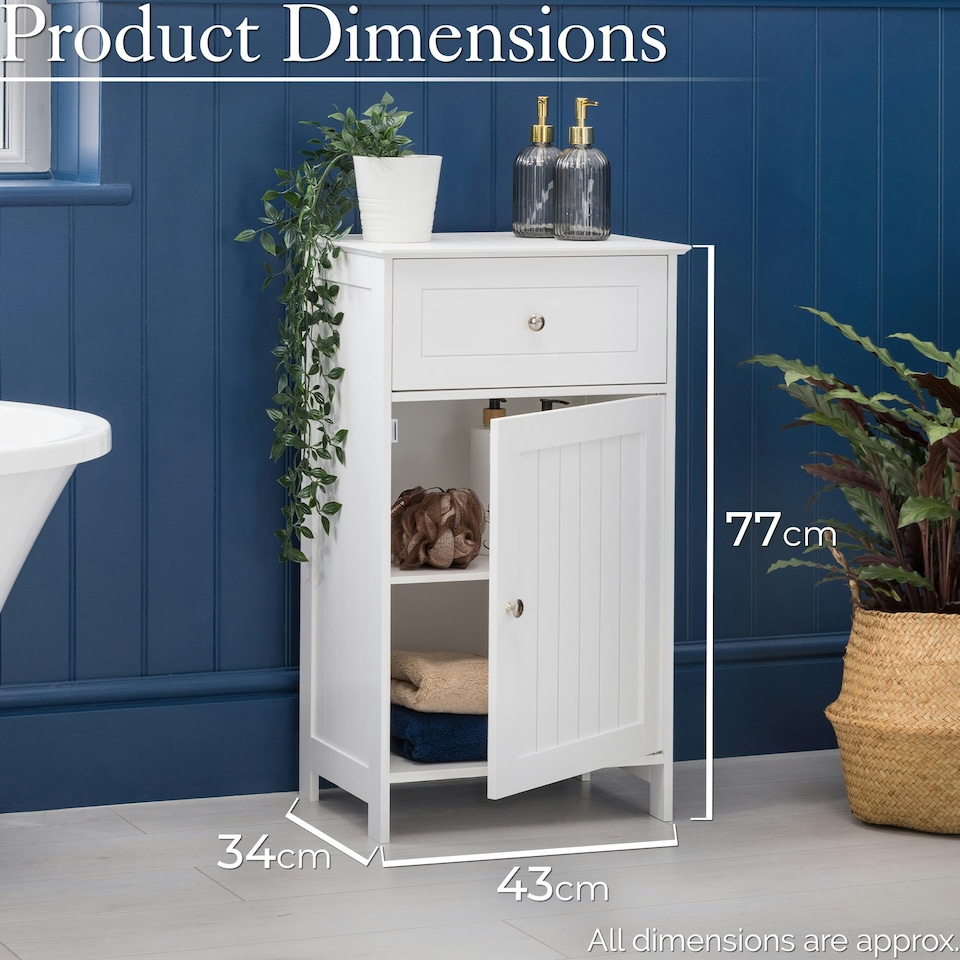 image 1 of Christow Bathroom Drawer Cabinet Wooden White Single Door Storage Cupboard Unit