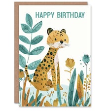 Cute Jungle Plants Fun Kids Girl Boy Cheetah Child Kids Birthday Card