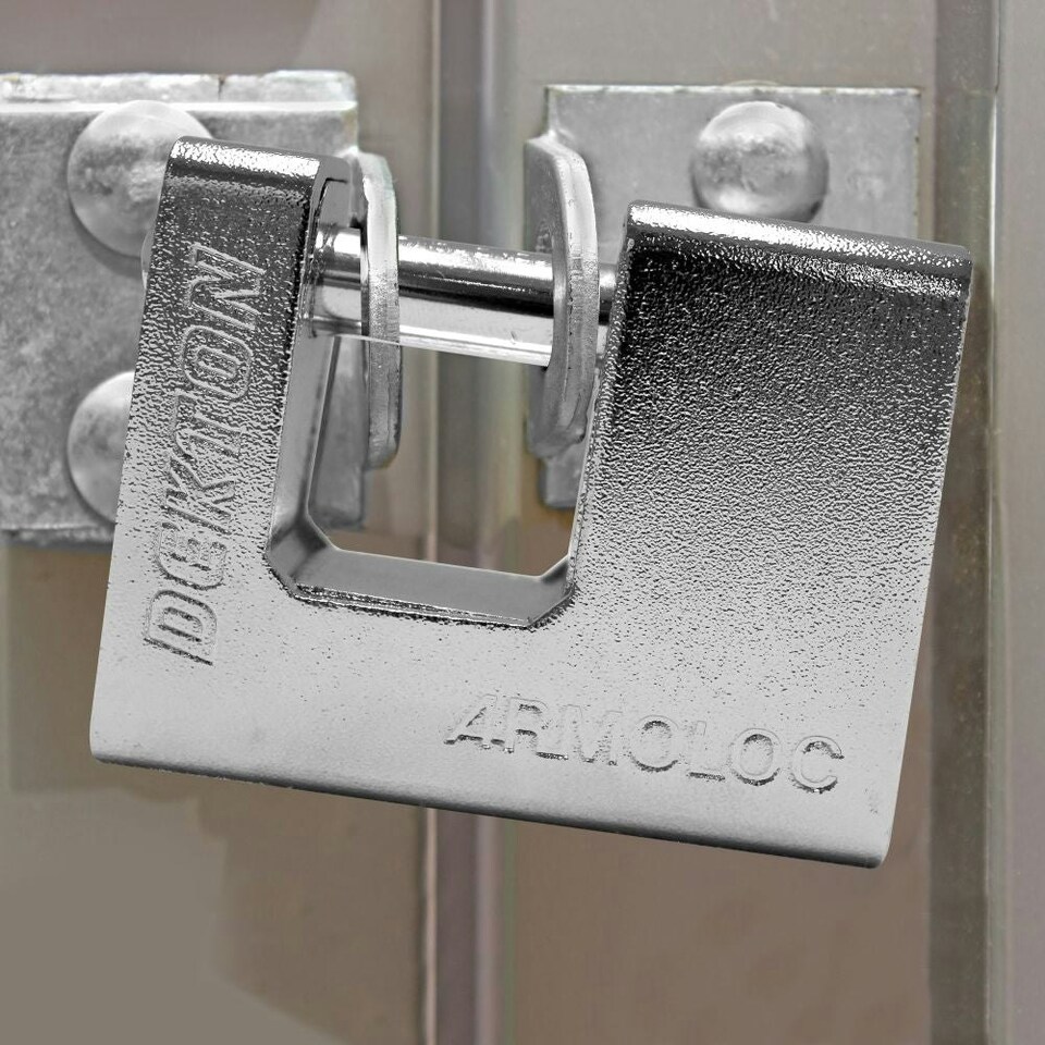 image 1 of Armoured Steel Shackle Padlock From Dekton 3 Keys High Security 7* 80mm Lock Silver