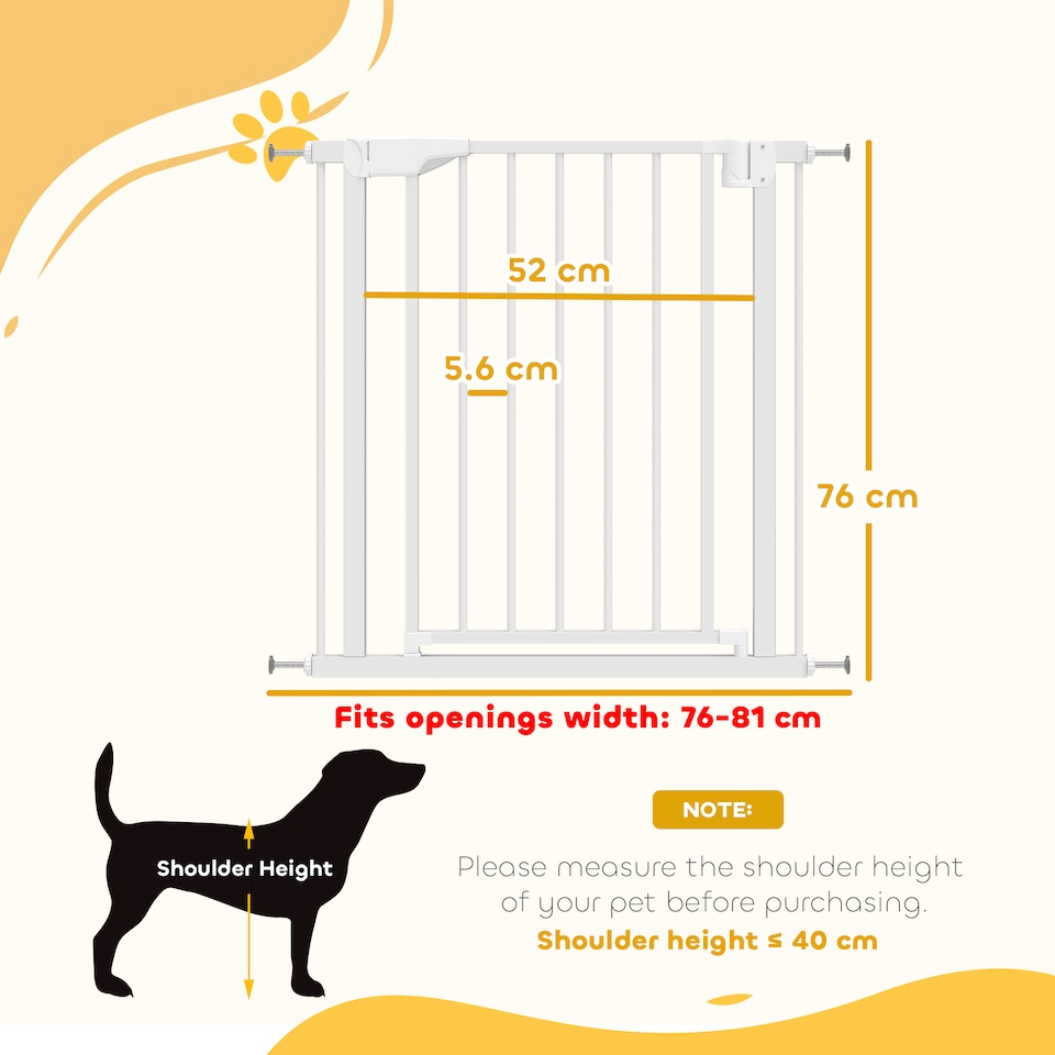 image 1 of PawHut Pet Safety Gate, 76-81cm Wide Baby Stair Gate with Auto-Close