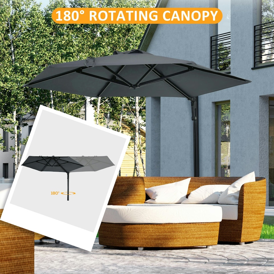 image 1 of Outsunny Wall-Mounted Parasol Patio Umbrella with Hand Dark Grey