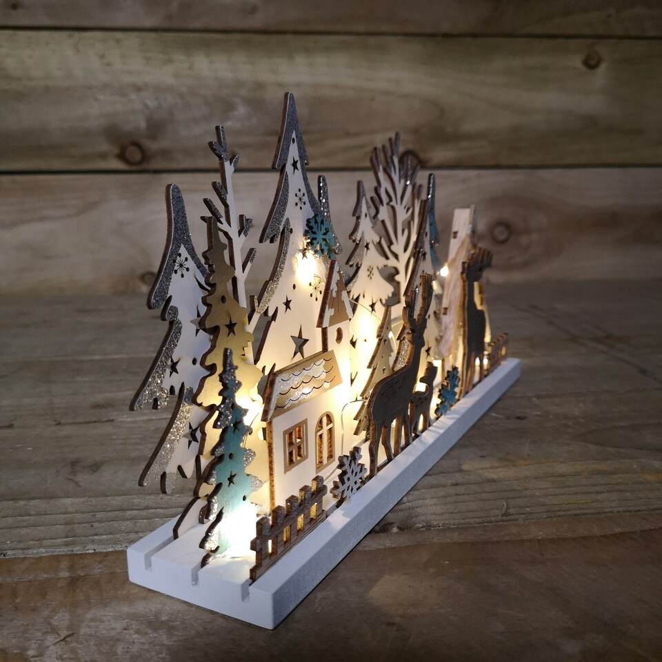 image 1 of 18cm Christmas Wooden Reindeer Scene Silhouette with 10 Warm White LEDs