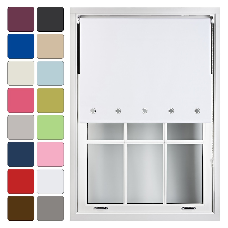 image 1 of FURNISHED Blackout Roller Blinds with Round Eyelets Cut to Size Easy Fit Window Shade | White | White | (W) 240cm x (L) 165cm