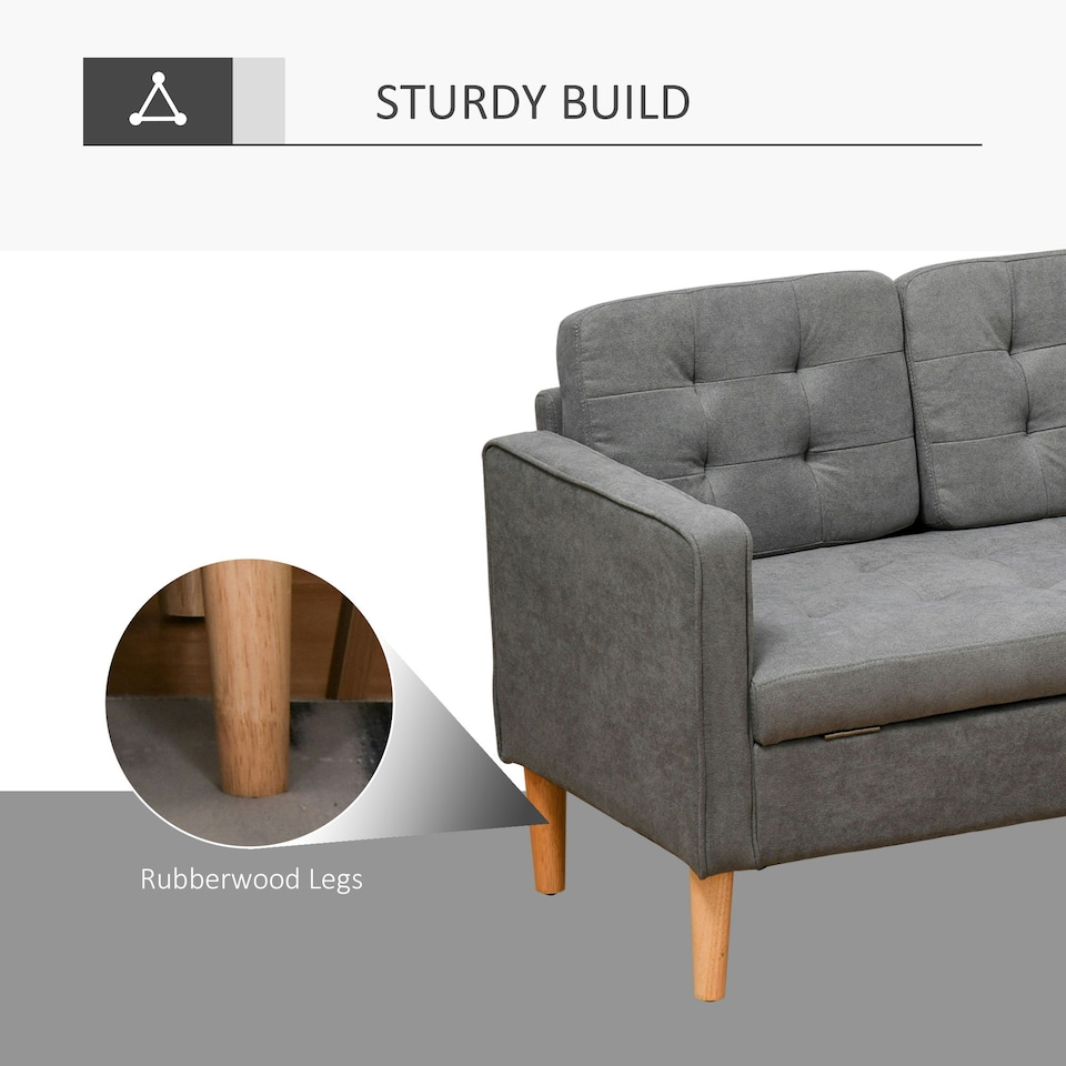 image 1 of HOMCOM Modern 3 Seater Sofa with Hidden Storage and Rubber Wood Legs, Grey