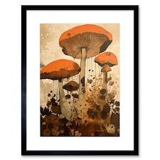 Red Mushroom Fungi Earthy Pastel Cottage Core 9x7" Black Framed Wall Art Print