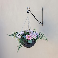 Artificial Peonies and Hydrangeas Hanging Floral Arrangement in Wicker Basket 32cm | Brown | Brown | 1