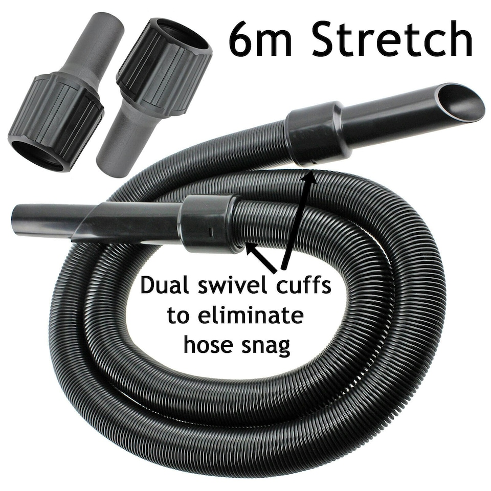 image 1 of SPARES2GO 6m Extra Long Extension Pipe Hose Kit compatible with Nilfisk Vacuum Cleaner (6 Metre Hose + 3 x Adaptors)