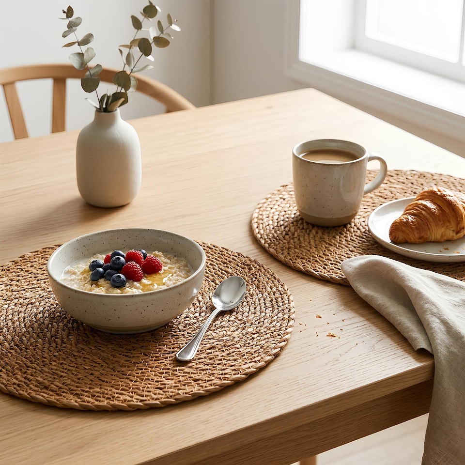 image 1 of Argon Tableware 30cm Round Placemats - Set of 6 - Woven Typha Serving Dish Trays Cake Boards Table Protector Mats | Brown | Brown | One Size | 6
