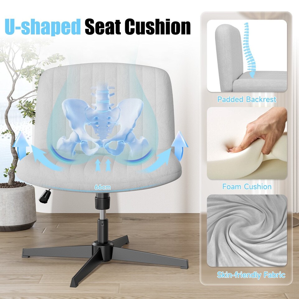 image 1 of Rattantree Ergonomic Cross Legged Office Chair Armless Velvet Desk Chair
