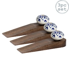 Nicola Spring Wooden Door Stops - Navy Flower - Pack of 3