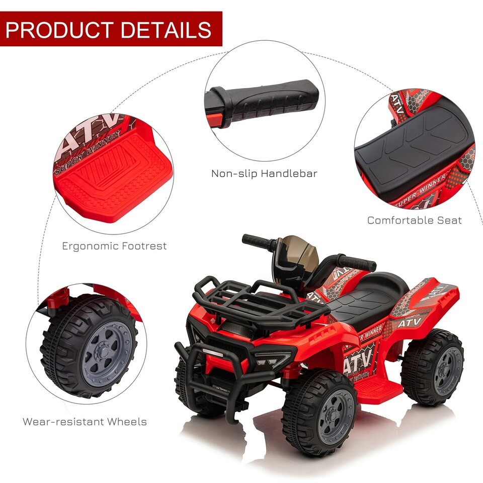image 1 of HOMCOM 6V Kids Electric Ride on Car Toddler Quad Bike ATV for 18-36 month Red