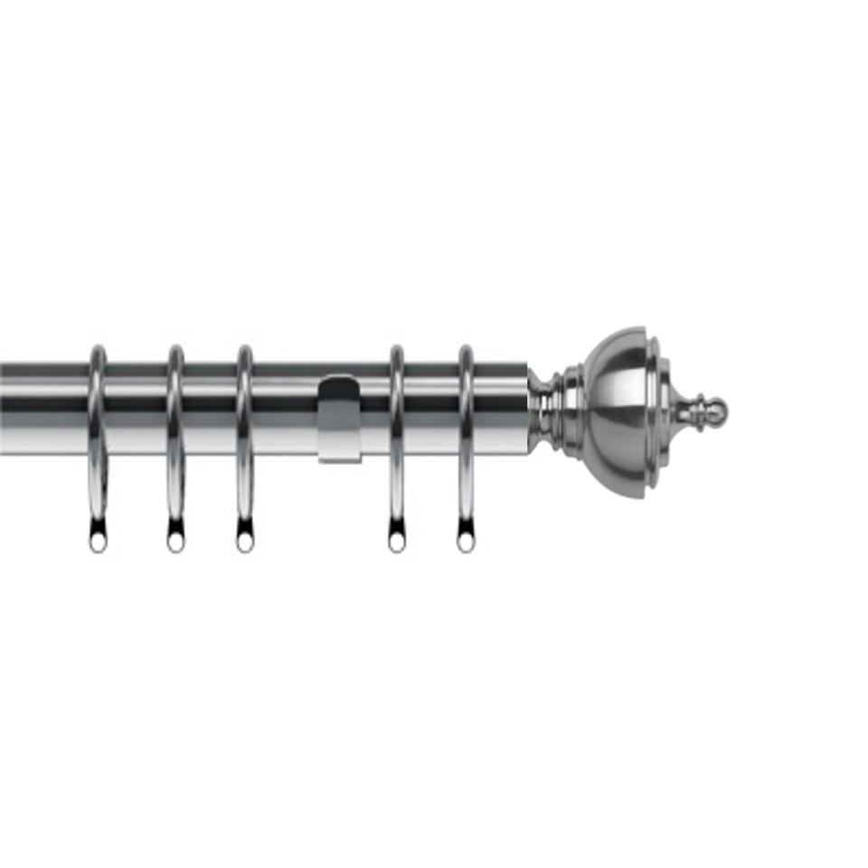 image 1 of 35mm Fixed Length Metal Curtain Pole Set Satin Silver Vienna Finial 130cm