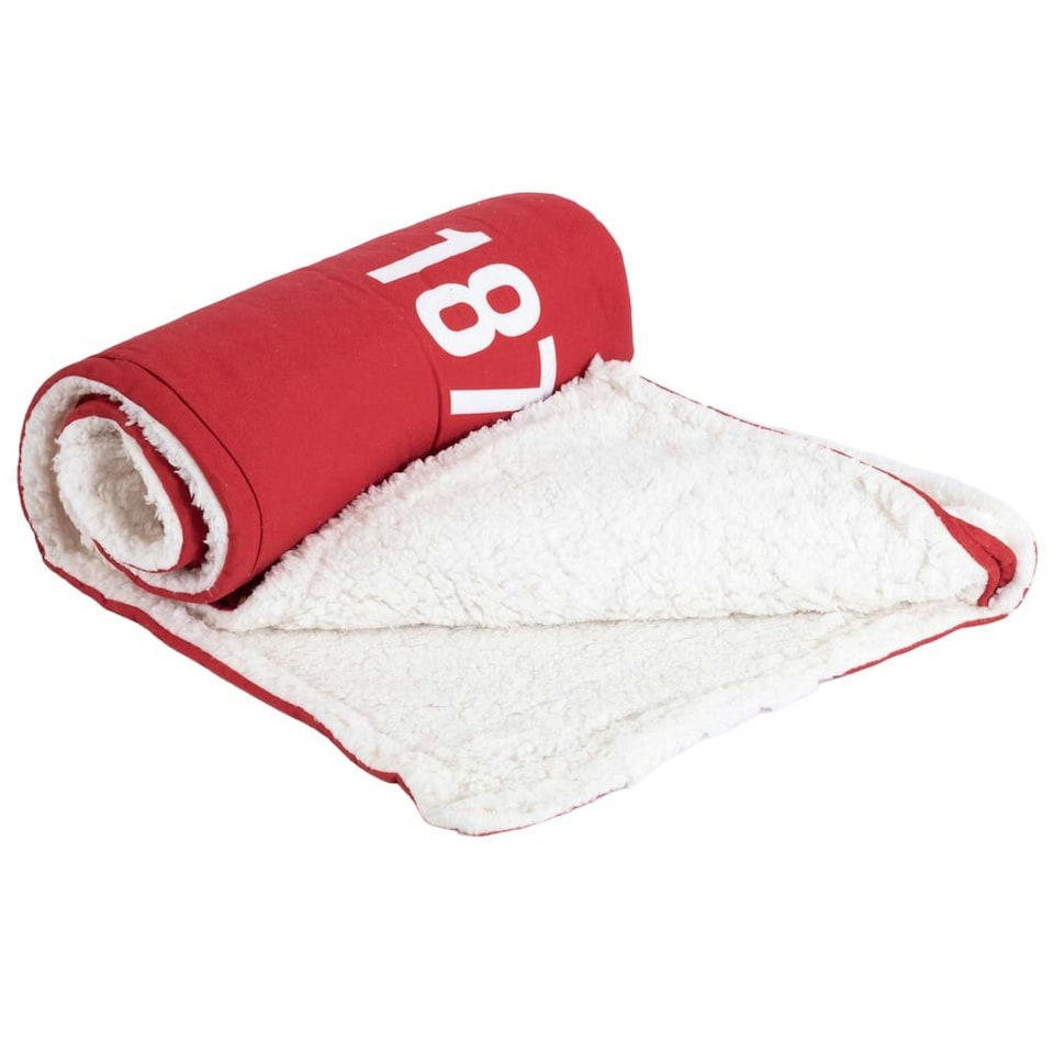 image 1 of Manchester United FC Core Sherpa Fleece Stripe Blanket - Red/White - One Size