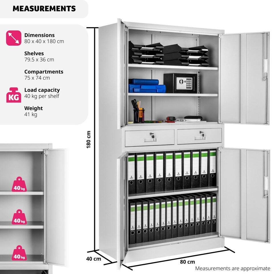 image 1 of Filing Cabinet Cosmo - 2 drawers, 5 adjustable shelves, 180 x 80 x 40 cm Grey | Light Grey