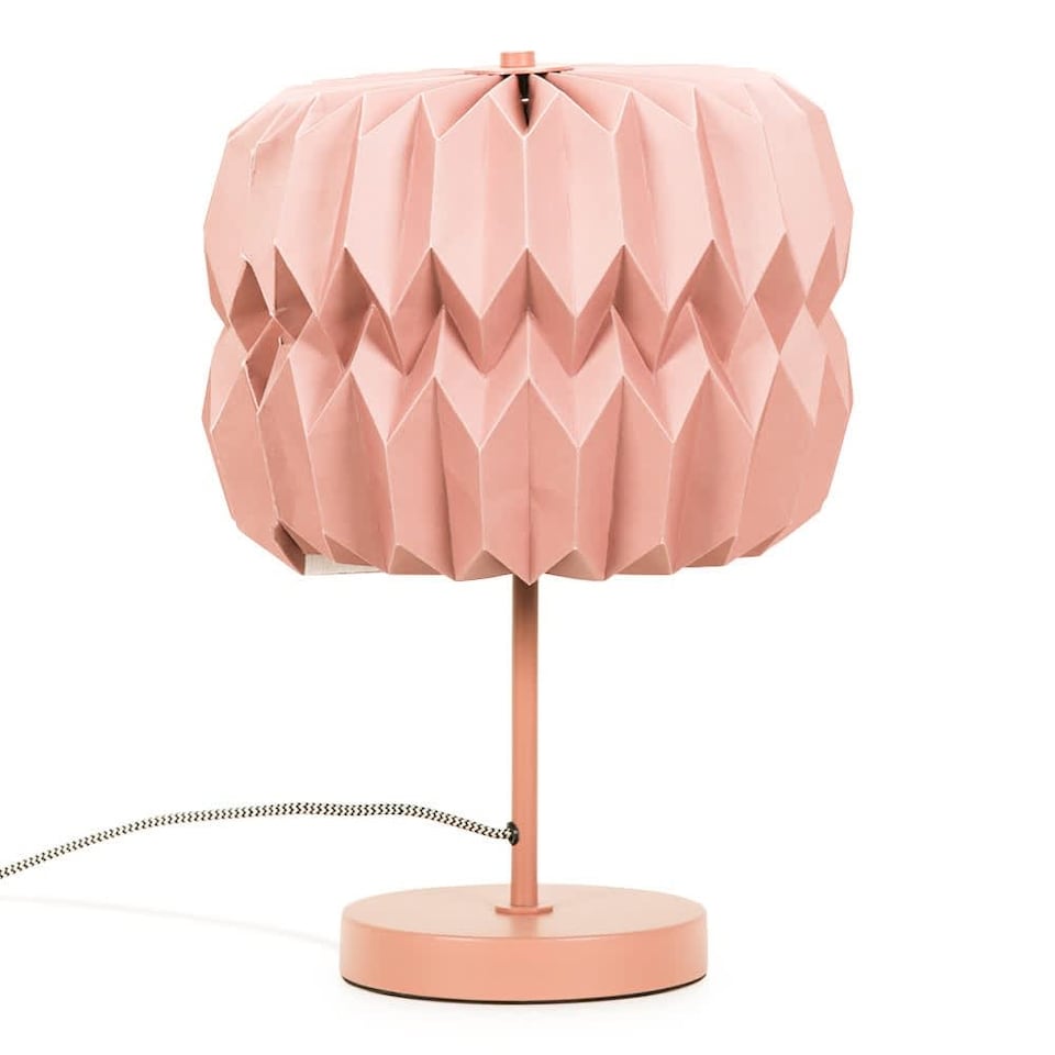 image 1 of ValueLights Bett Pink Metal Table Lamp with Origami Paper Fold Shade Bedside Light & Bulb