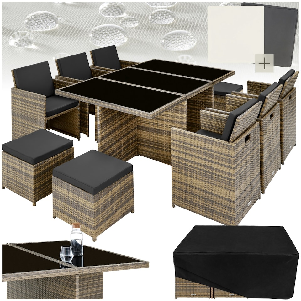 image 1 of Garden Table & Chairs New York - 10 seats with cushions, dining table, rain cover - Nature