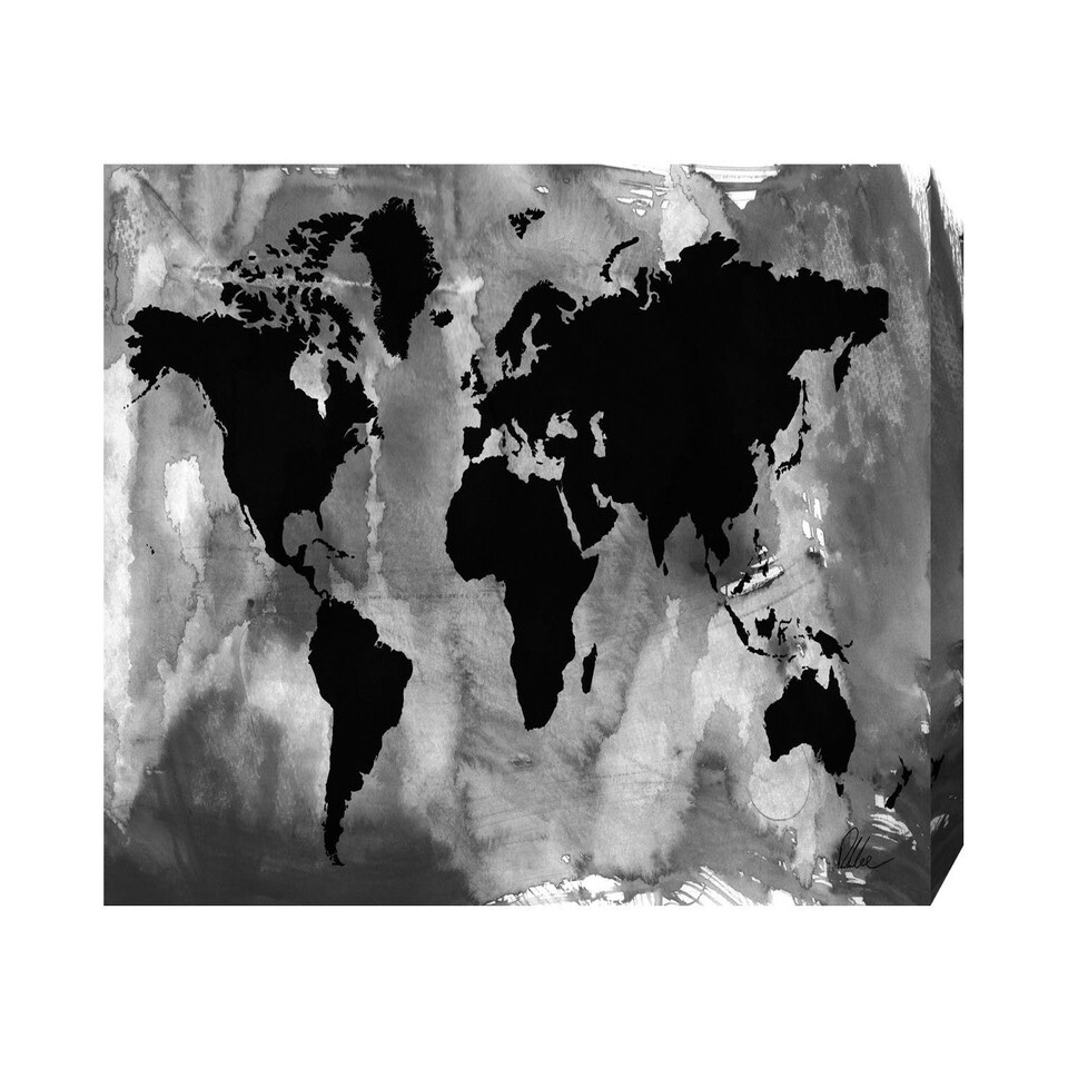 image 1 of Black And White World Map (Canvas Print) 44" x 30"