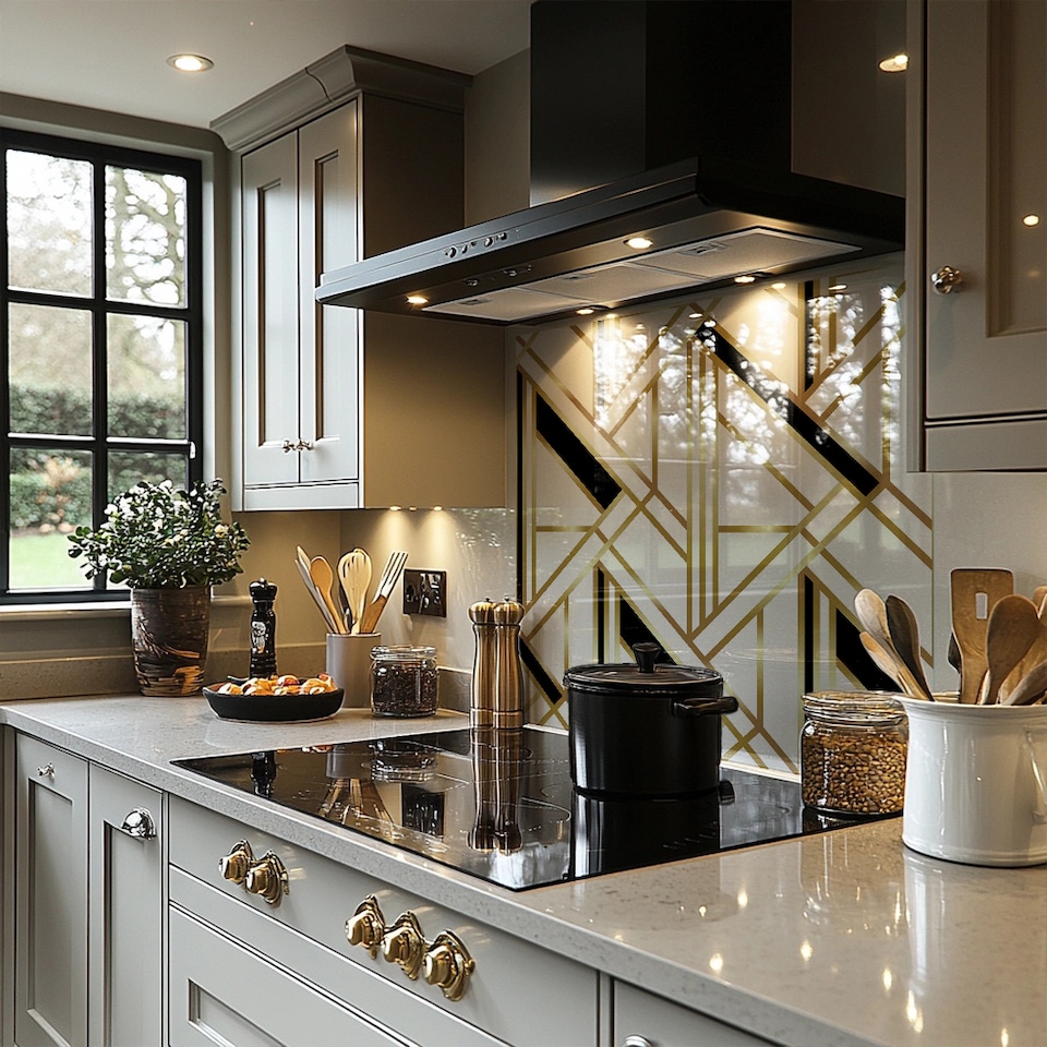 image 1 of Golden Art Deco Splash Back | White
