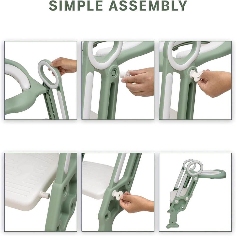 image 1 of Straame Toddler Toilet Ladder Seat- Portable Children Potty Training Chair (Green - White)