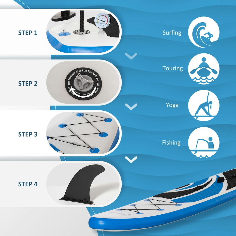 image 1 of Outsunny 10Ft Inflatable Non-Slip Paddle Stand Up Board w/ Adjustable Paddle White