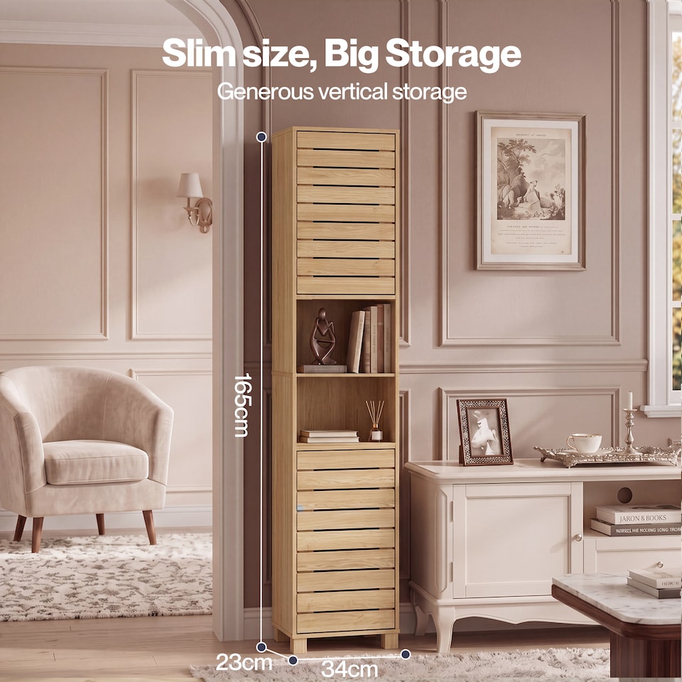 image 1 of Levede Bathroom Storage Cabinet Hallway Tall Cupboard Adjustable Shelf Oak