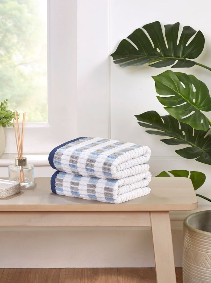 image 1 of Santa Cruz 6 Piece Cotton Towels Bale Set Striped Soft and Absorbent | Blue | Bath towel