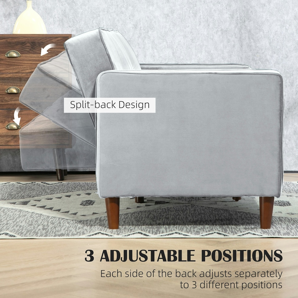 image 1 of HOMCOM Convertible Sofa Futon Velvet-Touch Tufted Couch Sofa Bed Grey