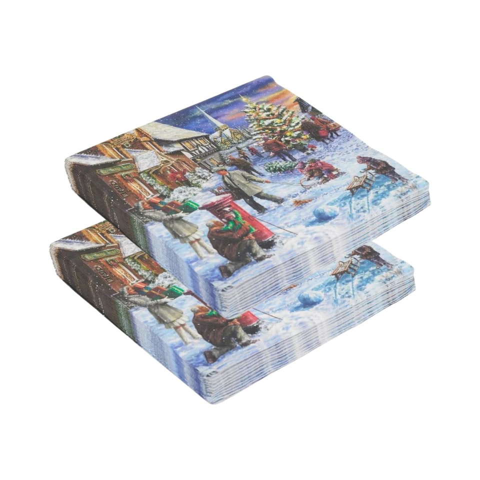 image 1 of Luxury Christmas Paper Napkins Set - 3-Ply, 7 Decorative Styles, 33cm | Brown | 40