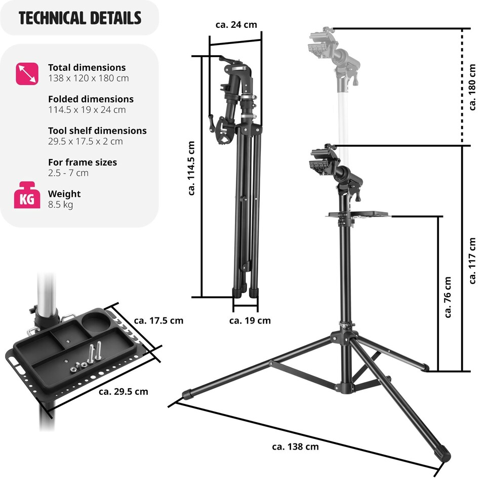 image 1 of Bike Repair Stand Tristan - folding, height-adjustable, suitable for e-bikes, 50kg load capacity