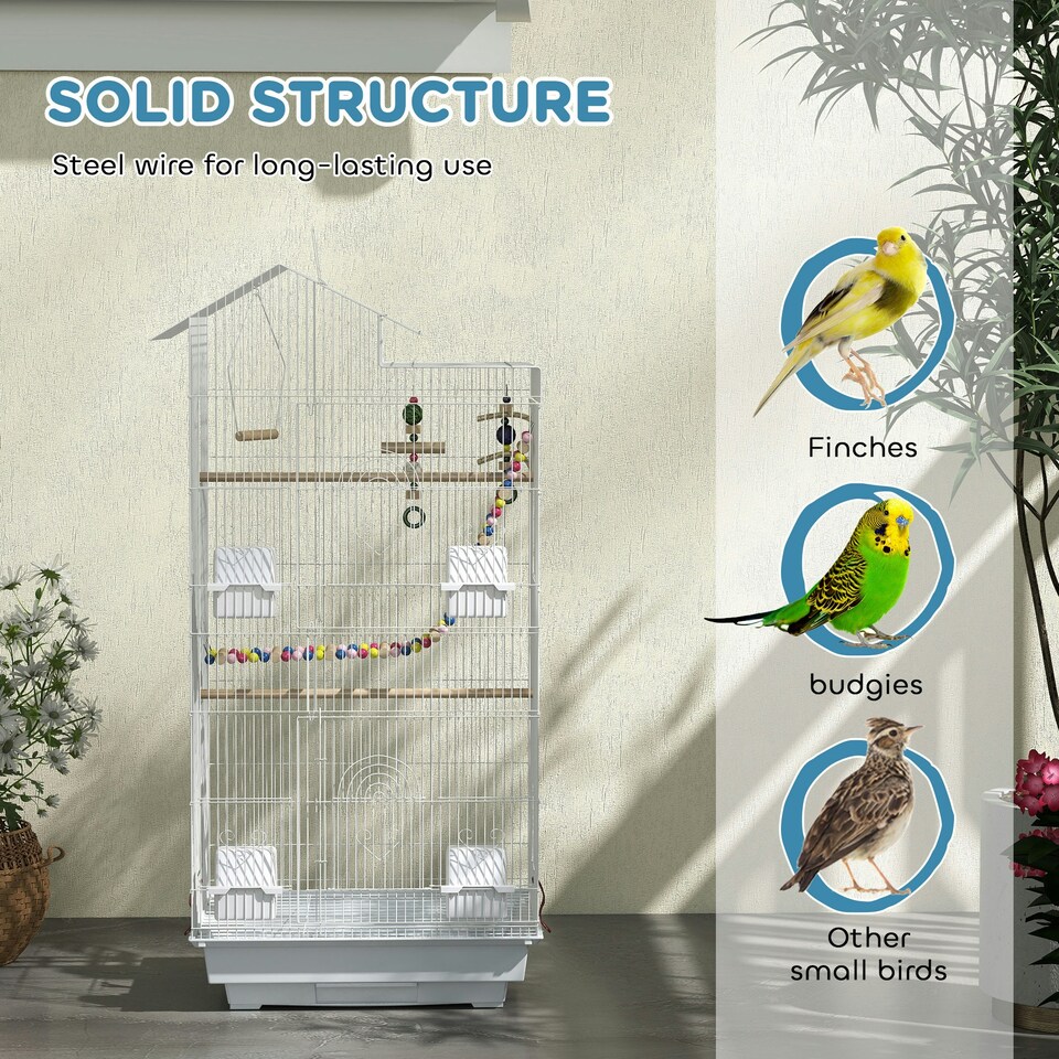 image 1 of PawHut Bird Cage for Budgies, Finches, Canaries w/ Toys, Tray, White