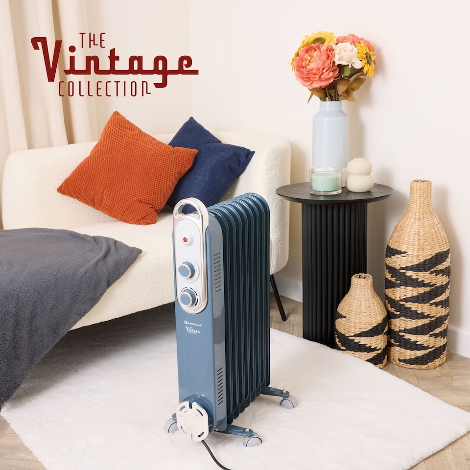 image 1 of Rediffusion Vintage 9 Fin Oil Filled Radiator 2KW Blue