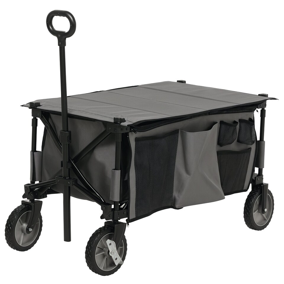 image 1 of Outsunny Folding Wagon Garden Cart Collapsible Camping Trolley for Outdoor