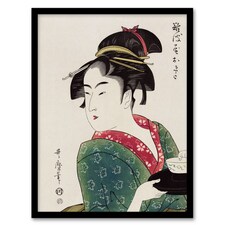 Naniwaya Okita Portrait Vintage Japan Framed Wall Art Print Kitagawa 12x16"