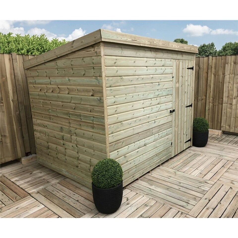 image 1 of 8 x 8 WINDOWLESS Garden Shed Pressure Treated T&G PENT Wooden Garden Shed + Single Door (8' x 8' / 8ft x 8ft) (8x8)