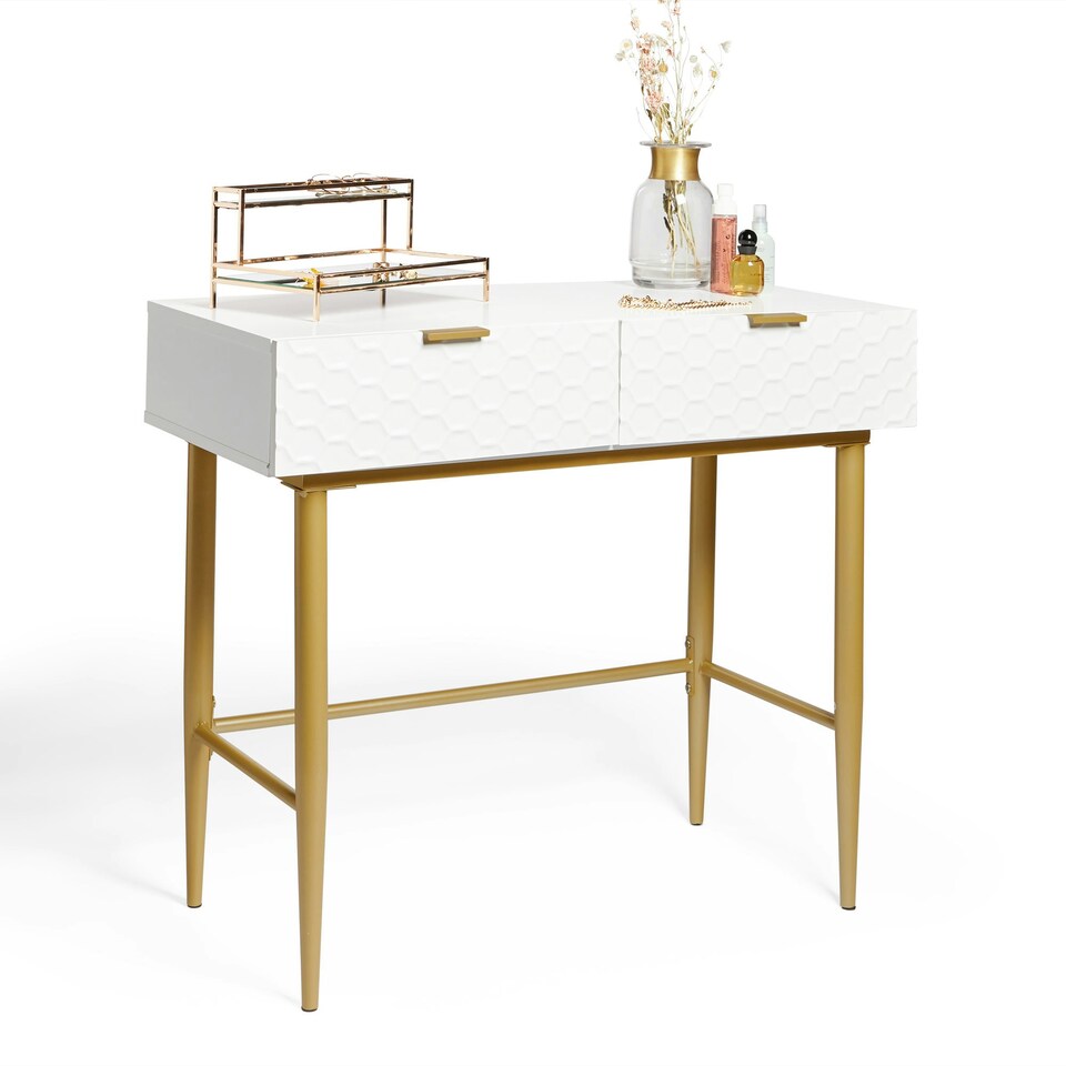 image 1 of BTFY Honeycomb Design Dressing Table with 2 Drawers White