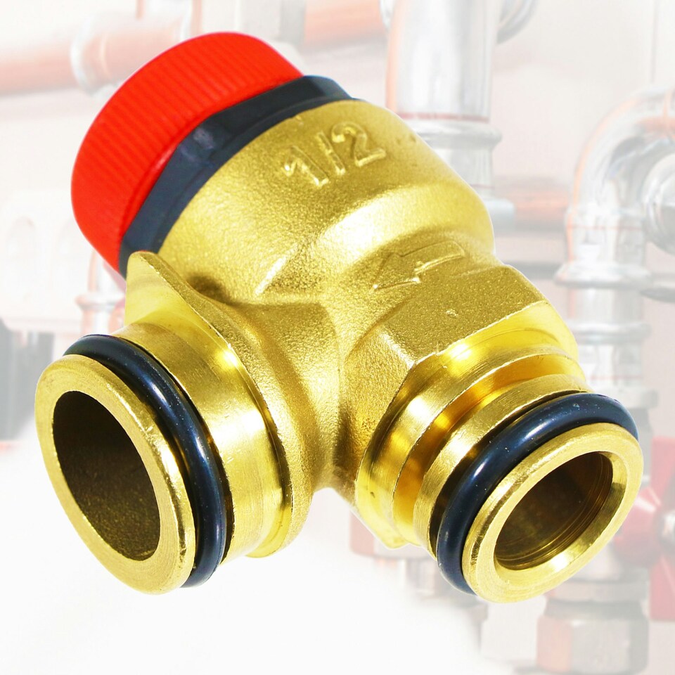 image 1 of SPARES2GO Boiler Pressure Relief Valve 3 Bar 1/2" BSP Push Fit Brass PN 10 Safety PRV